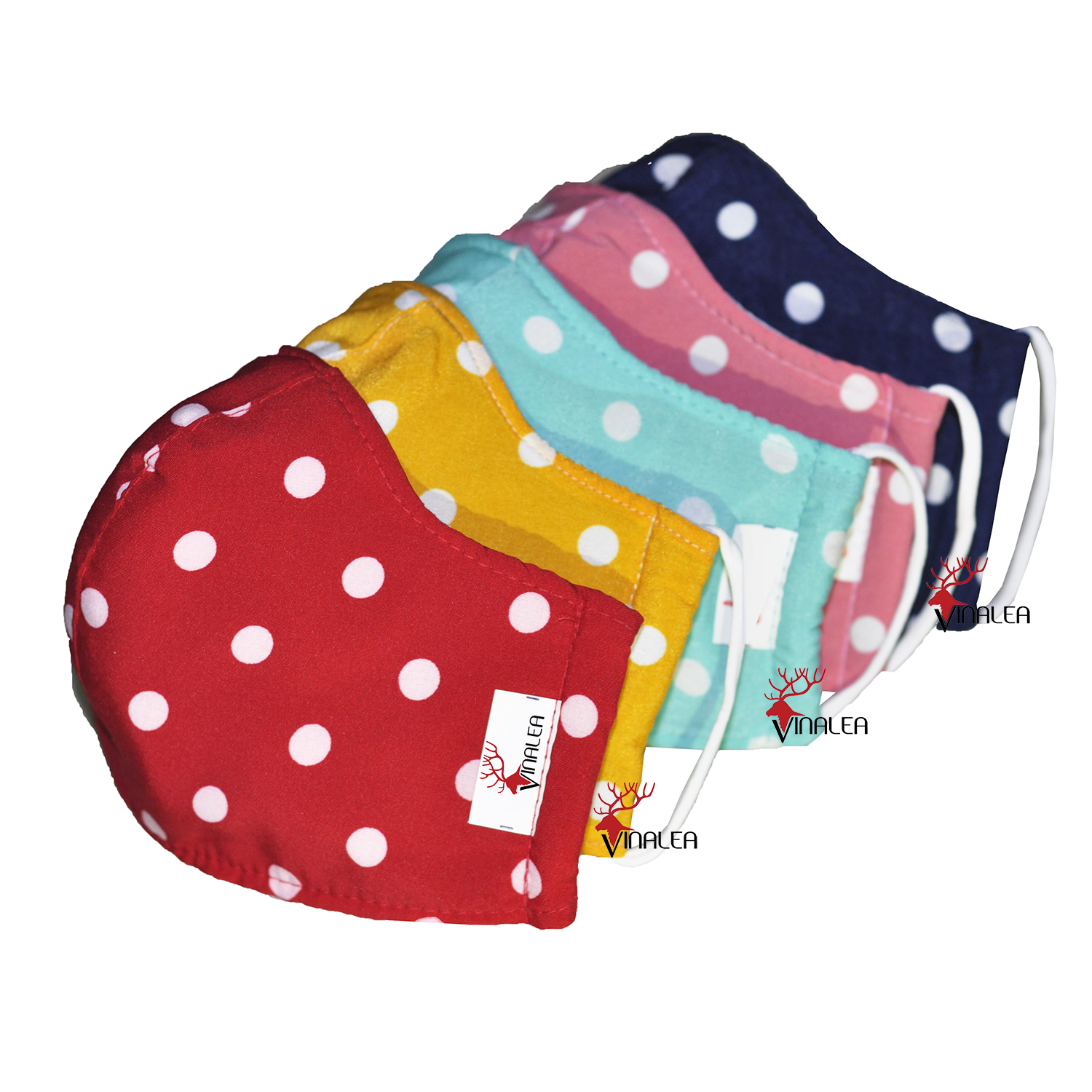 Combo 5 khẩu trang vải 3 lớp họa tiết chấm bi chất lượng