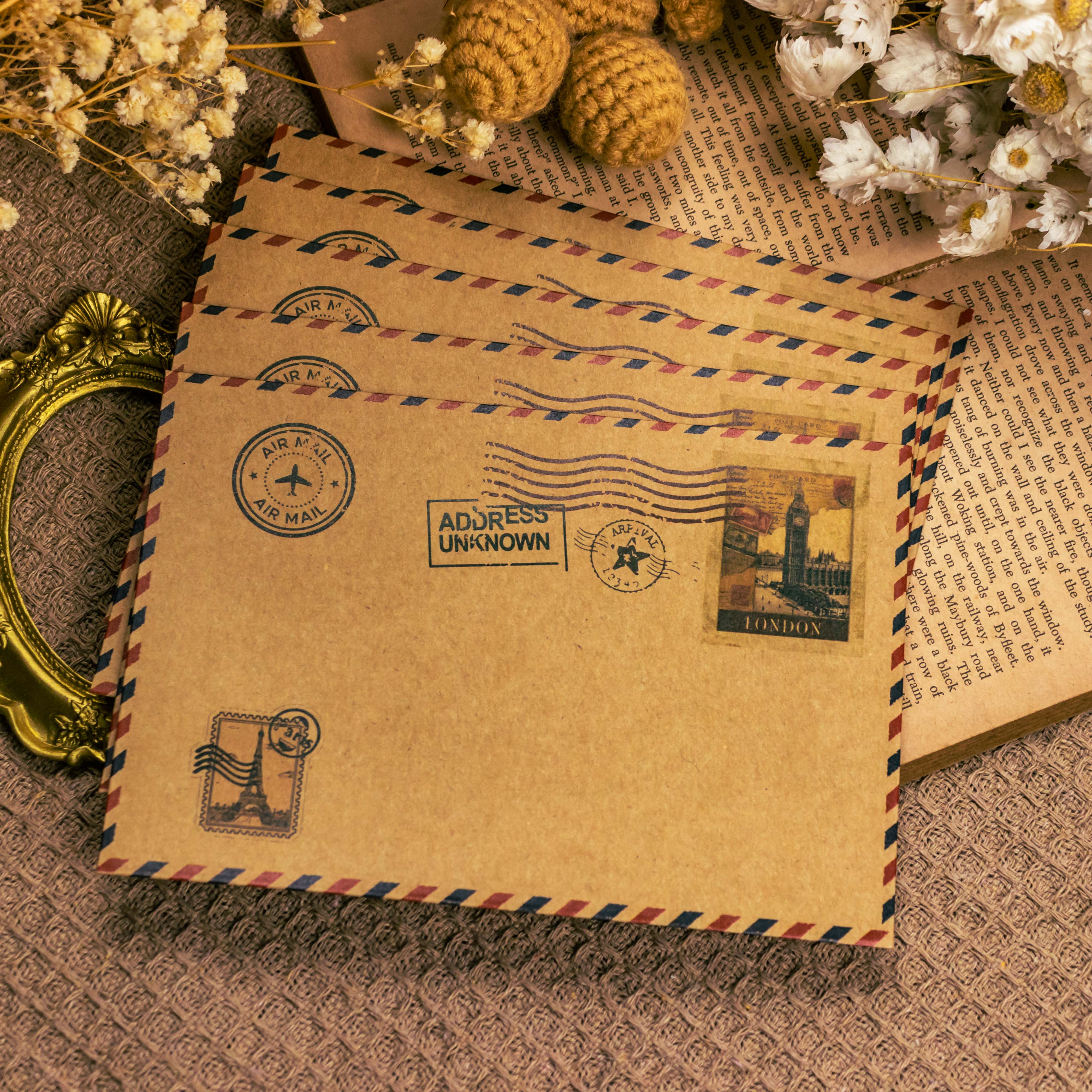 Set 5 - phong bì kèm giấy viết thư vintage - nomad garden