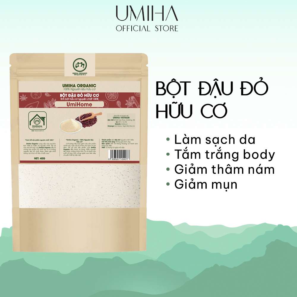 Bột Đậu Đỏ hữu cơ UMIHOME nguyên chất 40g - Dùng đắp mặt và dưỡng trắng toàn thân, mặt nạ dưỡng da giúp da trắng mịn da hiệu quả