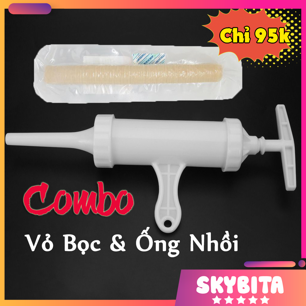 COMBO Bộ ống nhồi xúc xích + vỏ bọc xúc xích collagen, dụng cụ nhồi thịt, xúc xích, lạp xưởng nhanh gọn dễ dàng.