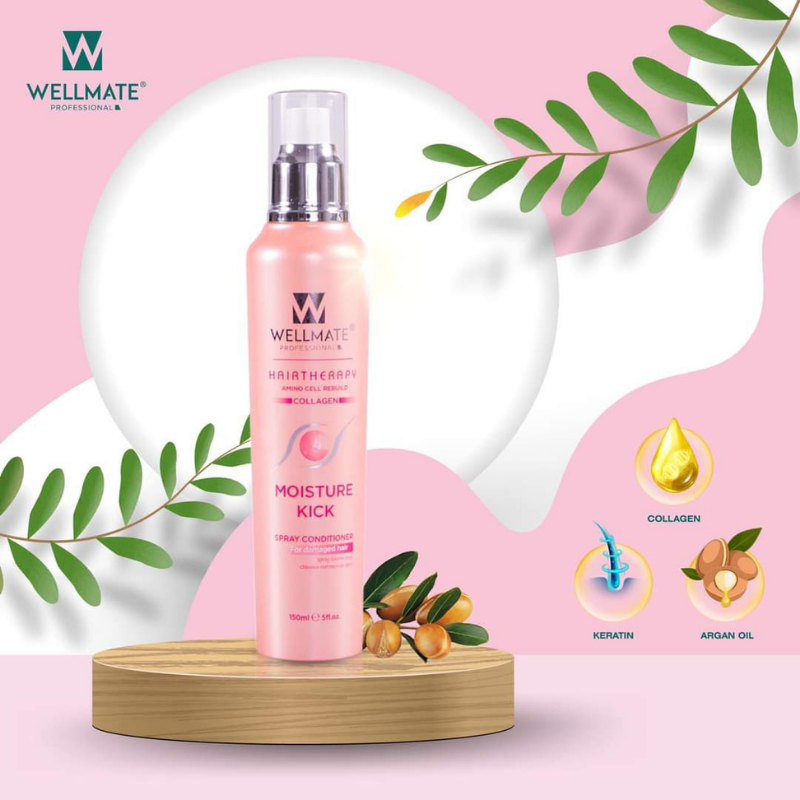 [Freeship]Xịt dưỡng tóc phục hồi hư tổn Vitamin No3 MOISTURE KICK SPRAY CONDITION Wellmate 150ml
