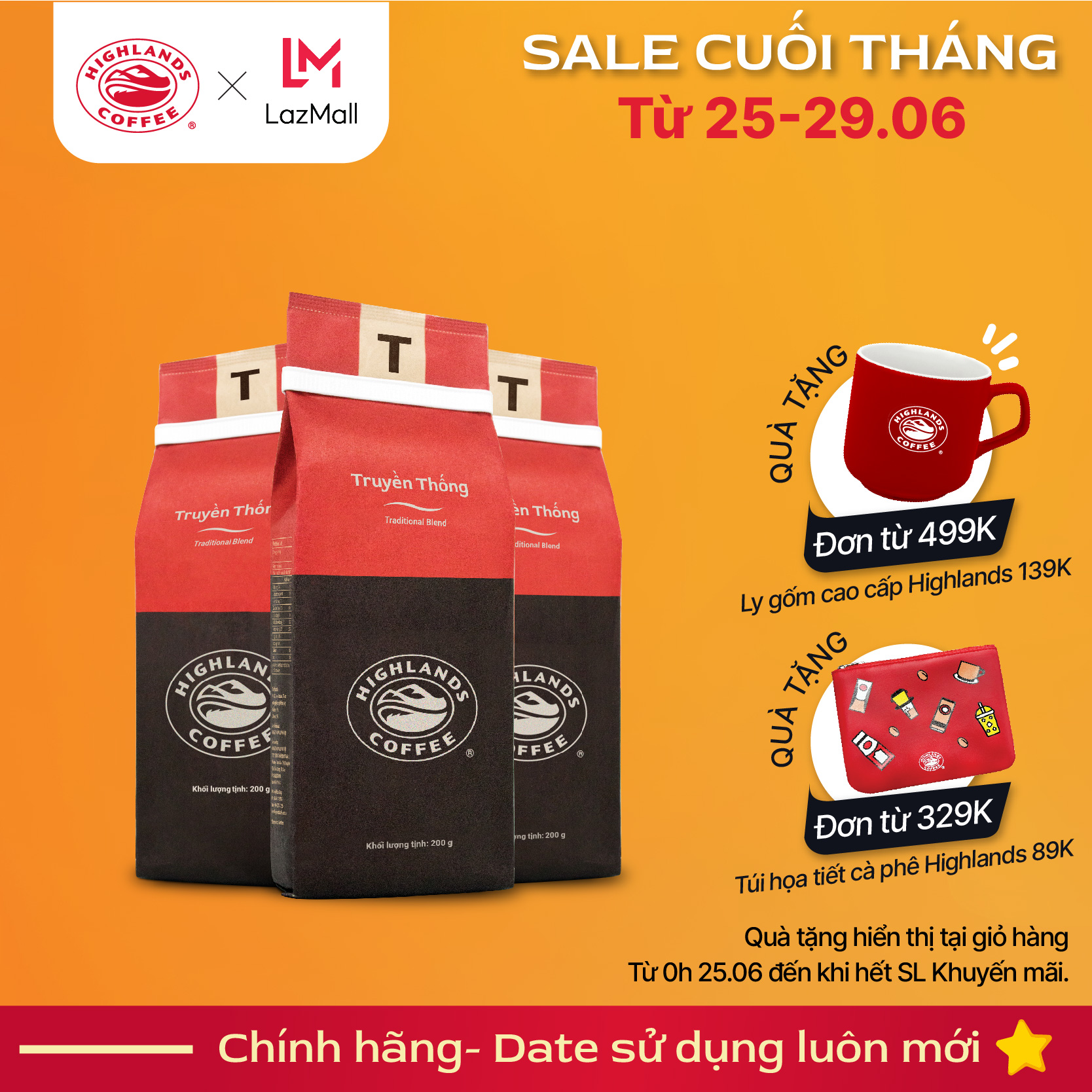 COMBO 3 gói Cà phê rang xay Truyền Thống Highlands Coffee 200g