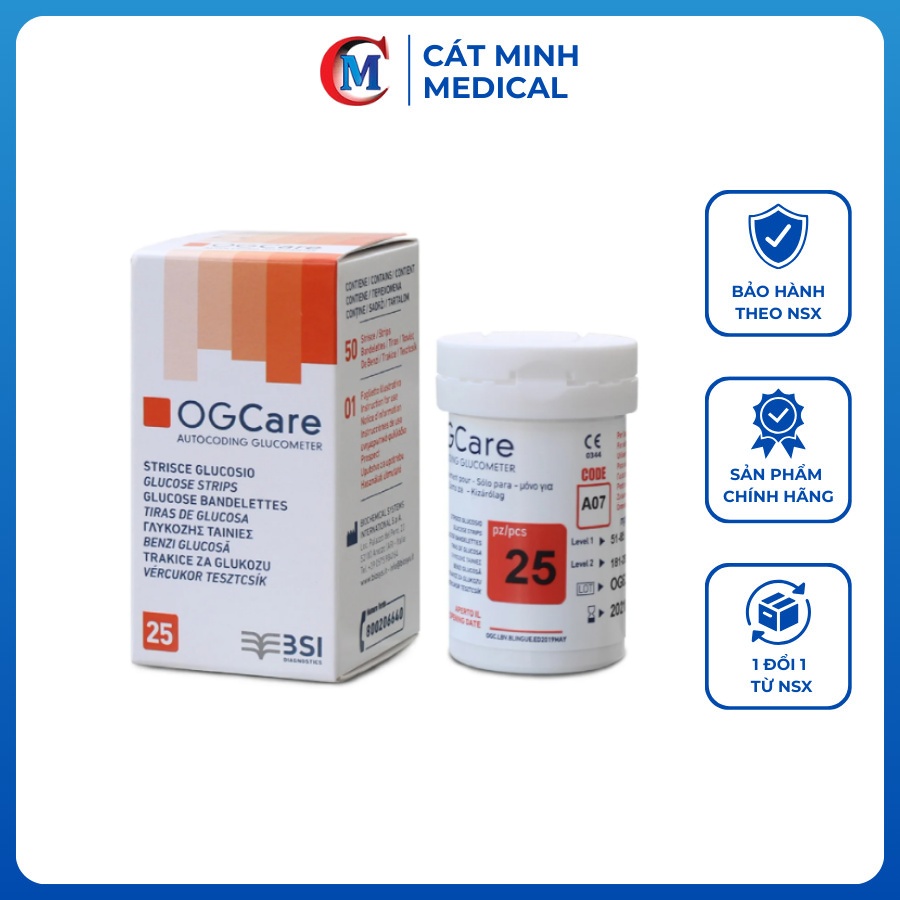 Hộp 25 và 50 que thử đường huyết ogcare