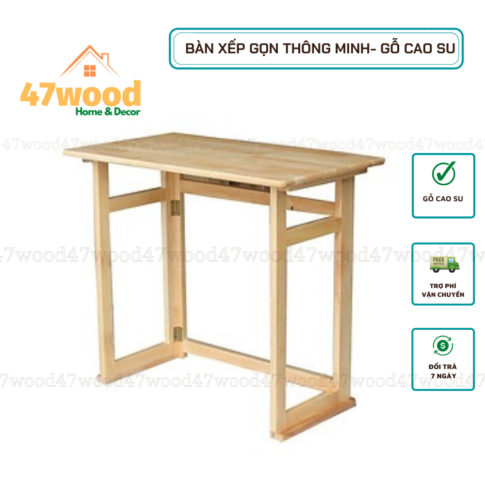 Bàn gỗ thông minh chân xếp gọn kích thước 45x80cm cao 70cm, bàn học sinh xếp gọn bằng gỗ cao su