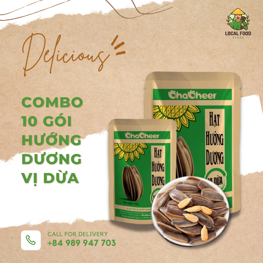 combo 10 gói hạt hướng dương vị dừa chacheer thơm giòn béo ngậy, hạt hướng dương vị dừa gói 40g- hàng đẹp giá rẻ