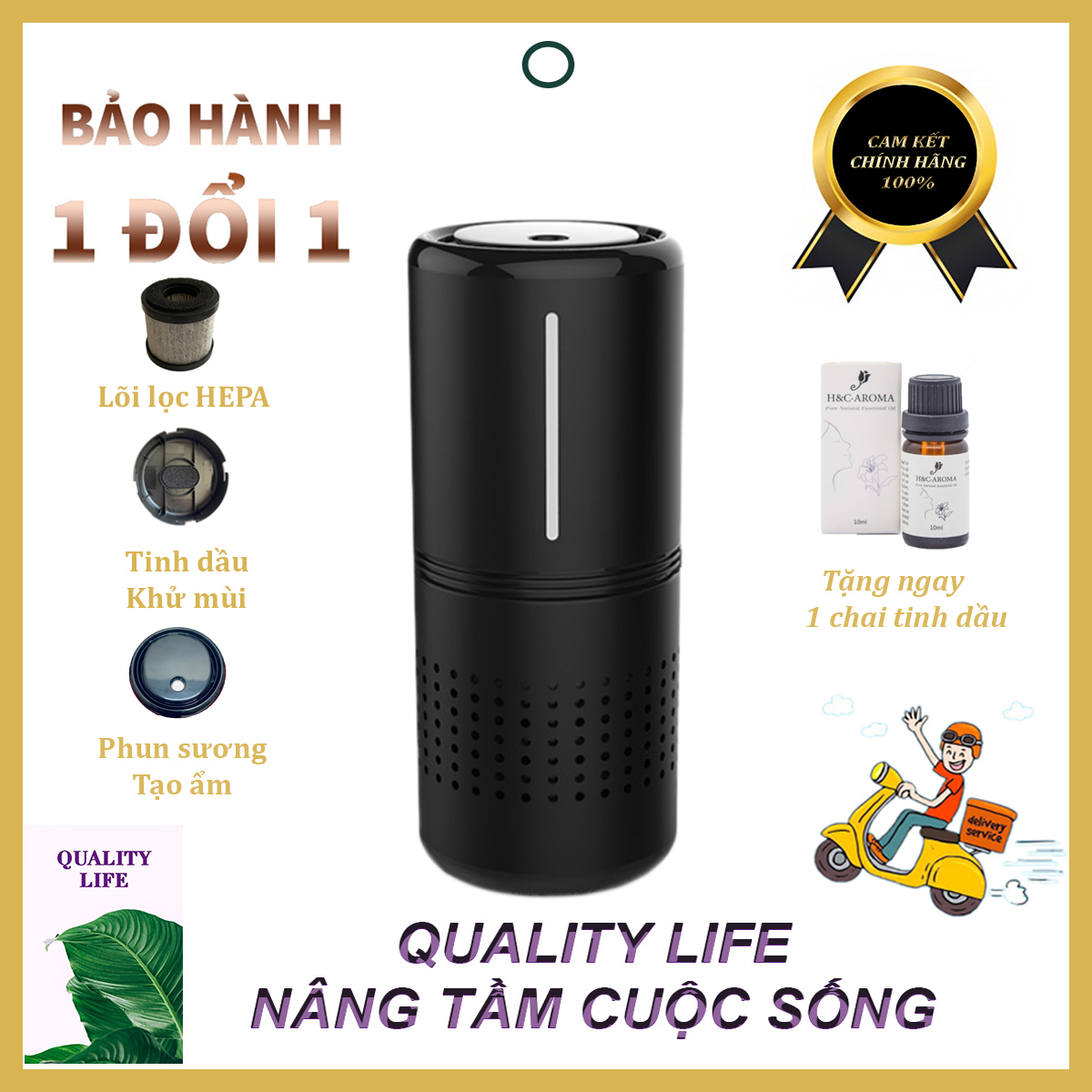 Máy lọc không khí ô tô khử mùi phun sương tạo ẩm (3 in 1)