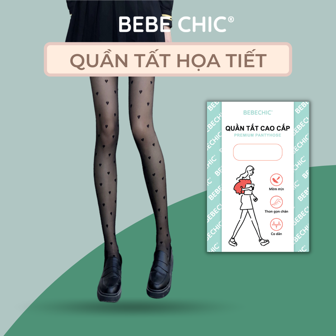 Quần tất hoạ tiết chấm bi - trái tim co giãn cao cấp bebechic qt03