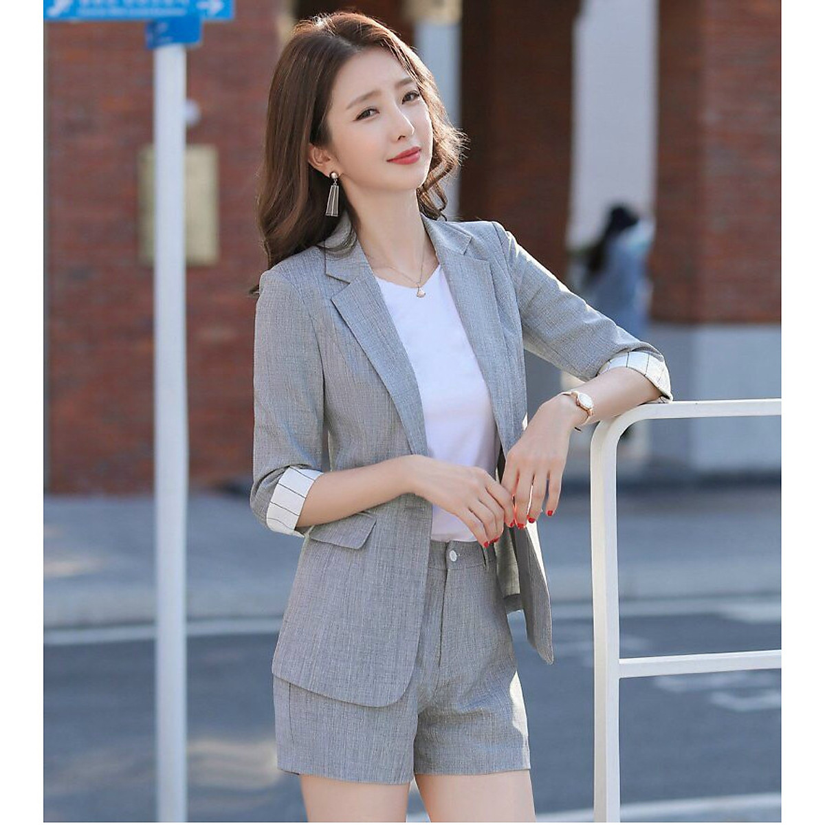 Set bộ vest short tay kẻ sọc cao cấp - kc1926