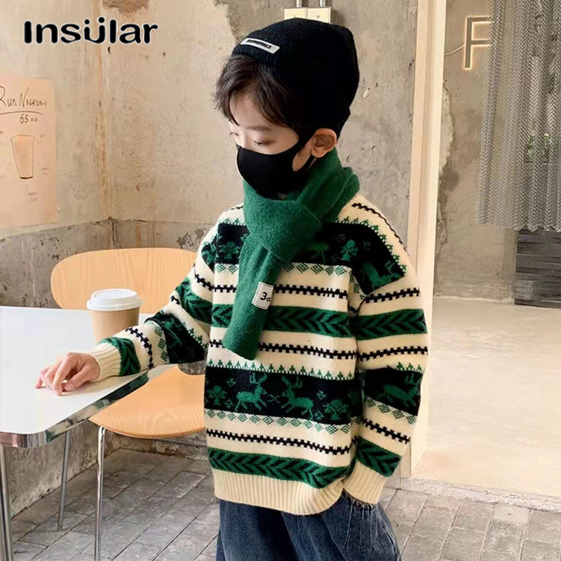 Insular Boys pullover sweater winter thick plus fleece bottoming shirt long