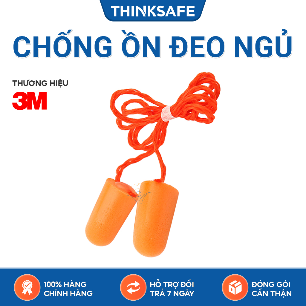 Nút chống ồn 3M 1110 - Nút bịt tai chống ồn khi ngủ, chất liệu xốp, nhét tai giảm ồn, Bịt tai giảm ồn khi làm việc có dây - Bảo hộ Thinksafe