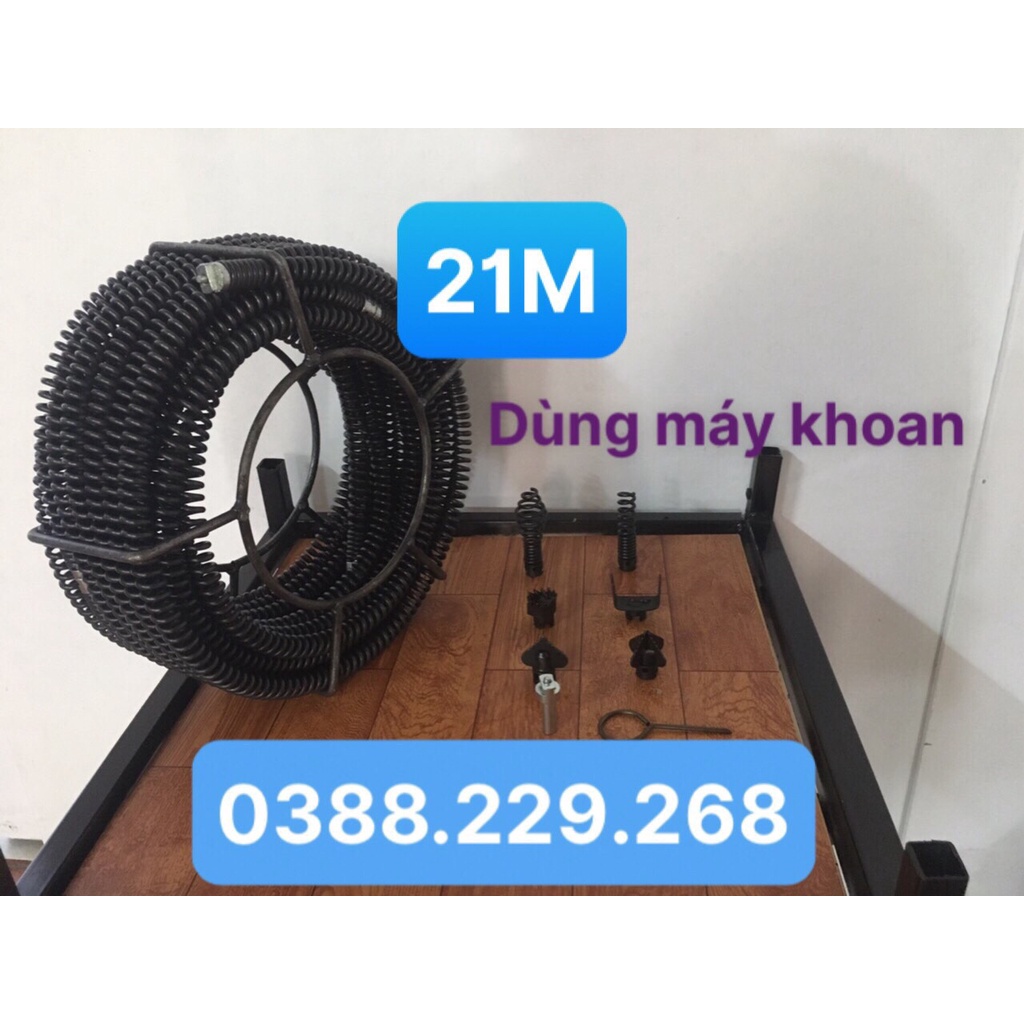 Dây thông tắc cống 21m dùng máy khoan kèm phụ kiện , dây thông cống , dây thông tắc vệ sinh , thông bồn cầu , dây lò xo