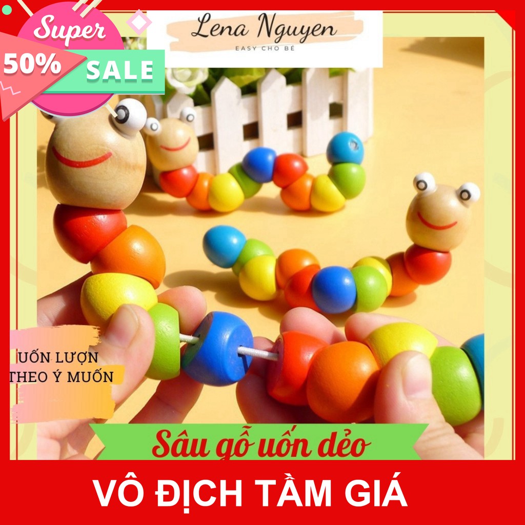 Đồ Chơi Gỗ 💖𝑭𝑹𝑬𝑬𝑺𝑯𝑰𝑷💖 Đồ chơi con sâu gỗ uốn dẻo giúp bé học màu sắc, đồ chơi phát triển kỹ năng vận động