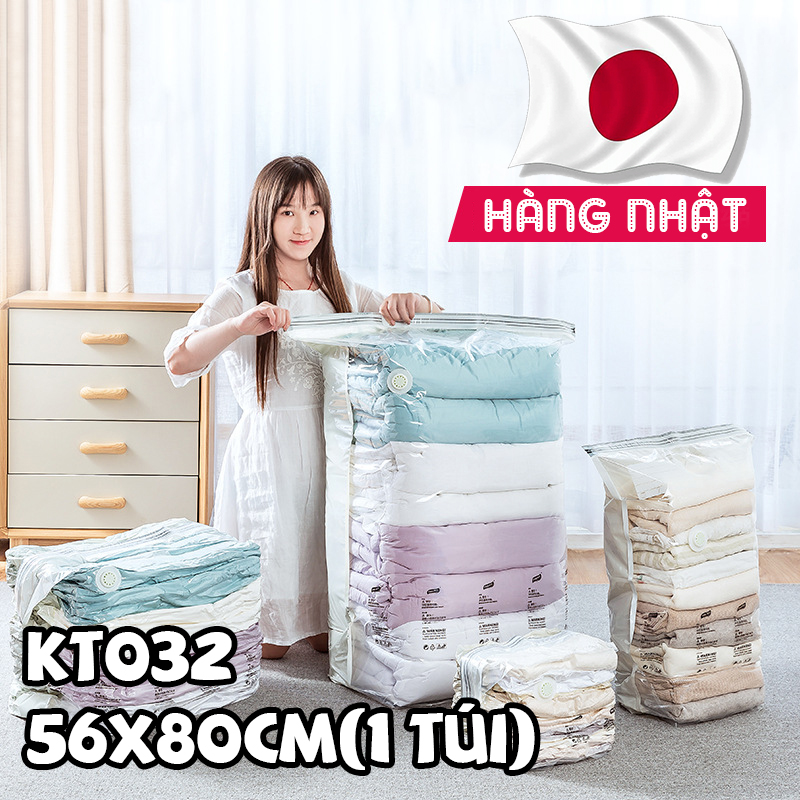 Túi chân không Kitai KT032 của Nhật Bản đựng quần áo, chăn màn, mền gối cho gia đình cỡ vừa kích thước 56x80cm