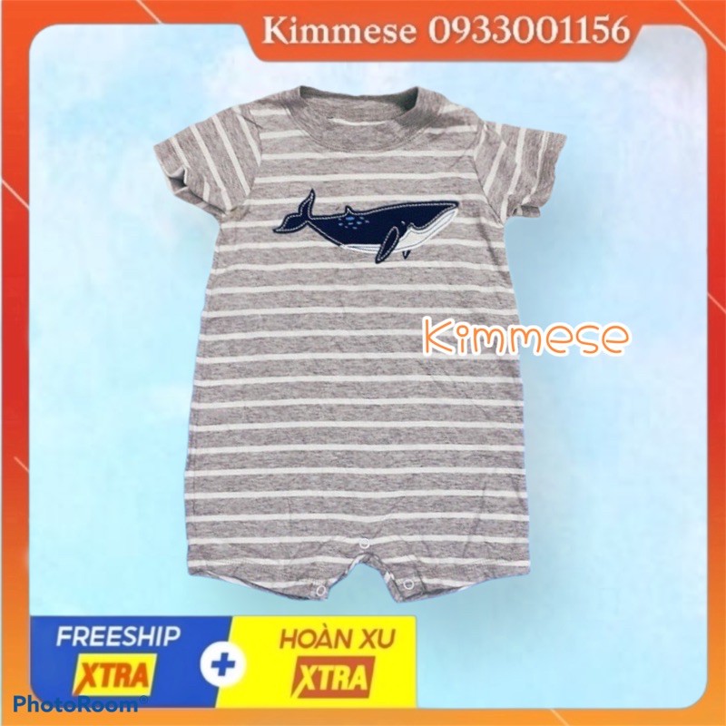 Romper bộ body cho bé cotton cter xám sọc cá voi cổ tròn - body đùi cho bé