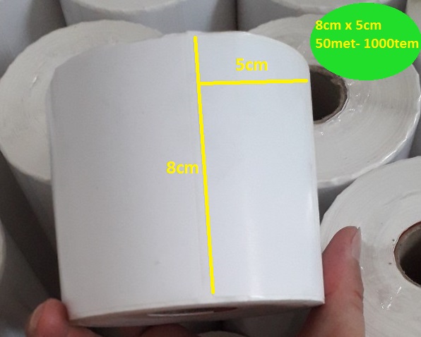Giấy in tem nhãn mã vạch 80mmx50mm 50m