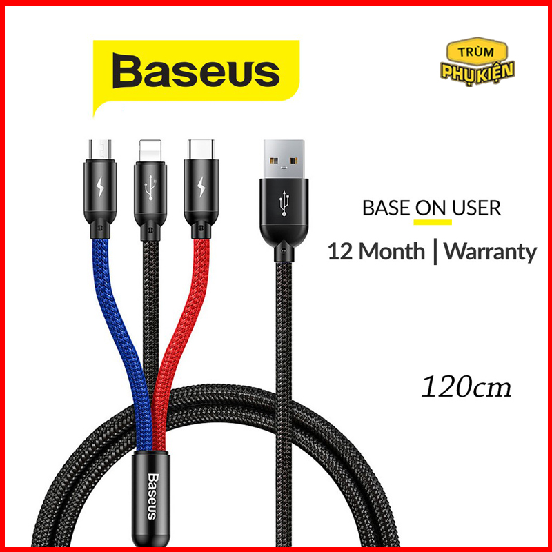 Cáp sạc Baseus Three Primary Colors sạc nhanh 3.5A ,3 đầu kết nối dài 1,2m