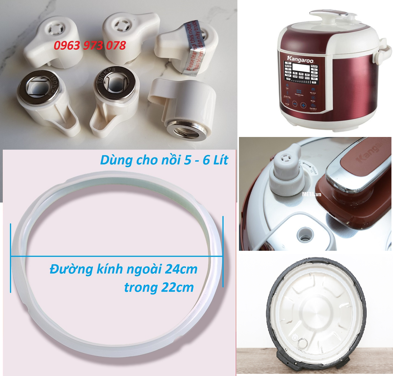 Gioăng + van xả hơi nồi áp suất điện đa năng Kangaroo loại 5 đến 6 lít