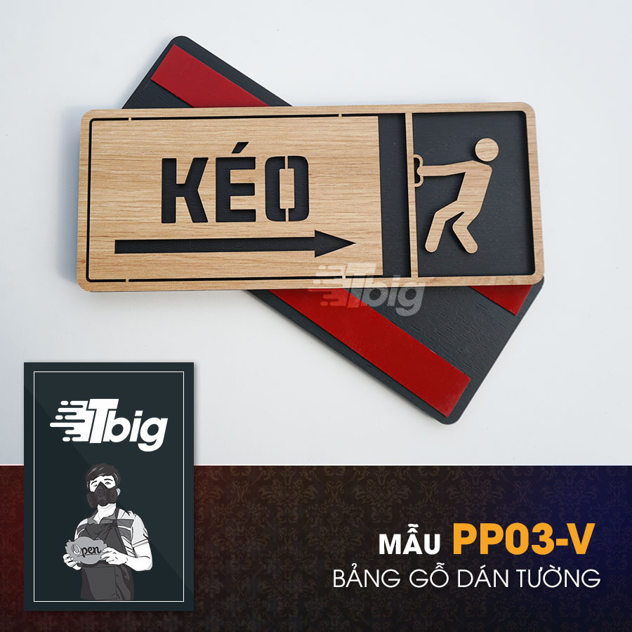 [Giá Xưởng] Bảng gỗ dán cửa Pull-Push Kéo-Đẩy chỉ hướng trái phải khắc laser 2 lớp trang trí decor cực đẹp