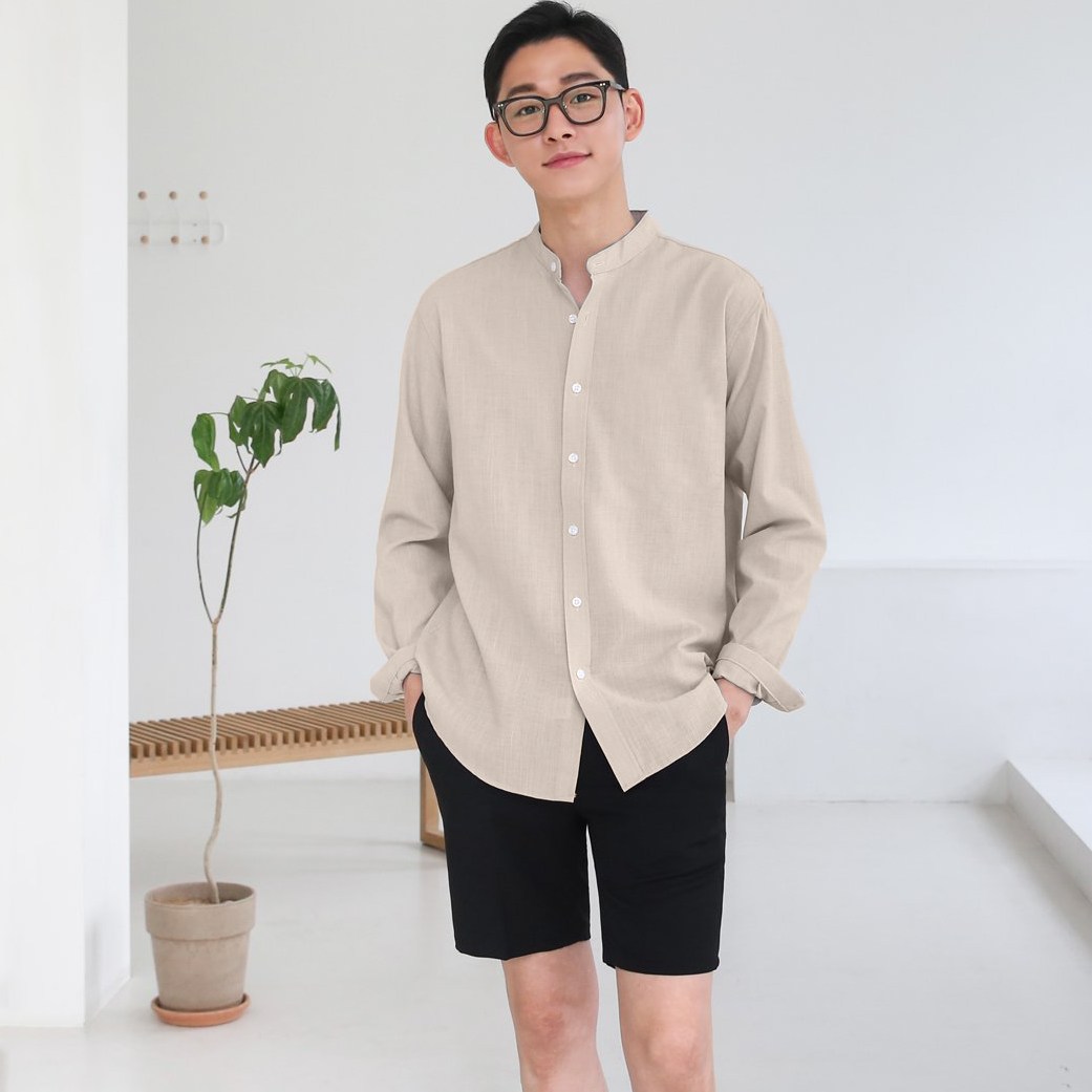 Áo sơ mi cổ tàu tay dài, chất vải linen mềm mịn, không nhăn, thấm hút cực tốt. Áo sơ mi cổ trụ tròn - SEOUL