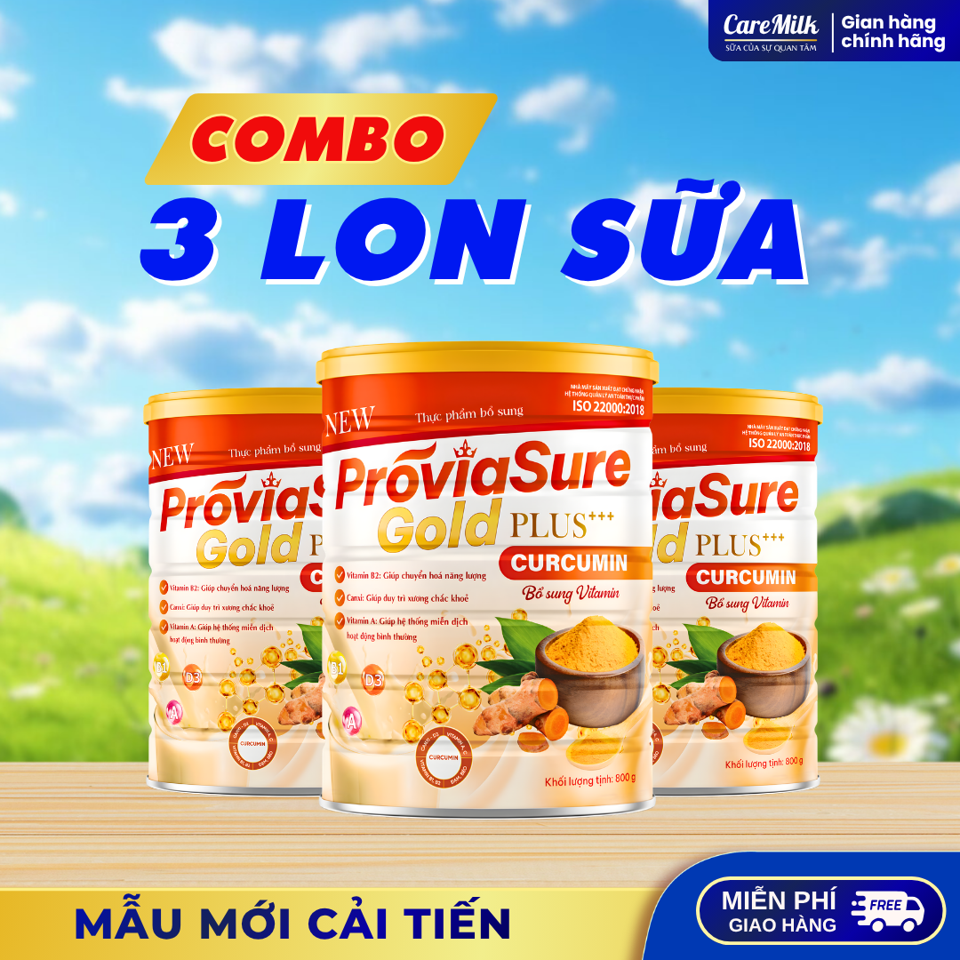 Combo 3 Lon Sữa Nghệ Curcumin Nano Proviasure Gold Bổ Sung Hỗ Trợ Tiêu Hóa Chống Viêm Giúp Ăn Ngon Ngủ Ngon Tăng Cường Sức Đề Kháng Lon 800 Gr