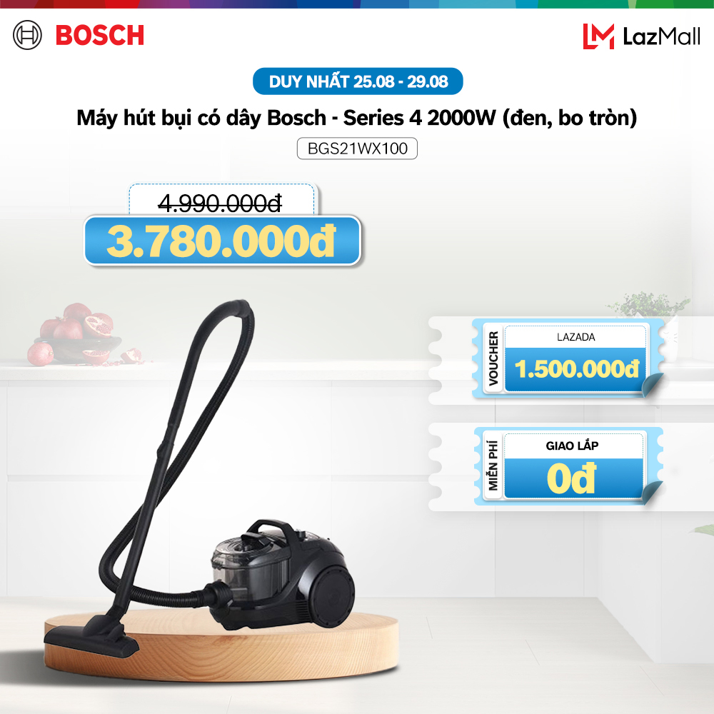 Máy hút bụi có dây bosch bgs21wx100 - series 4 2000w - hàng chính hãng