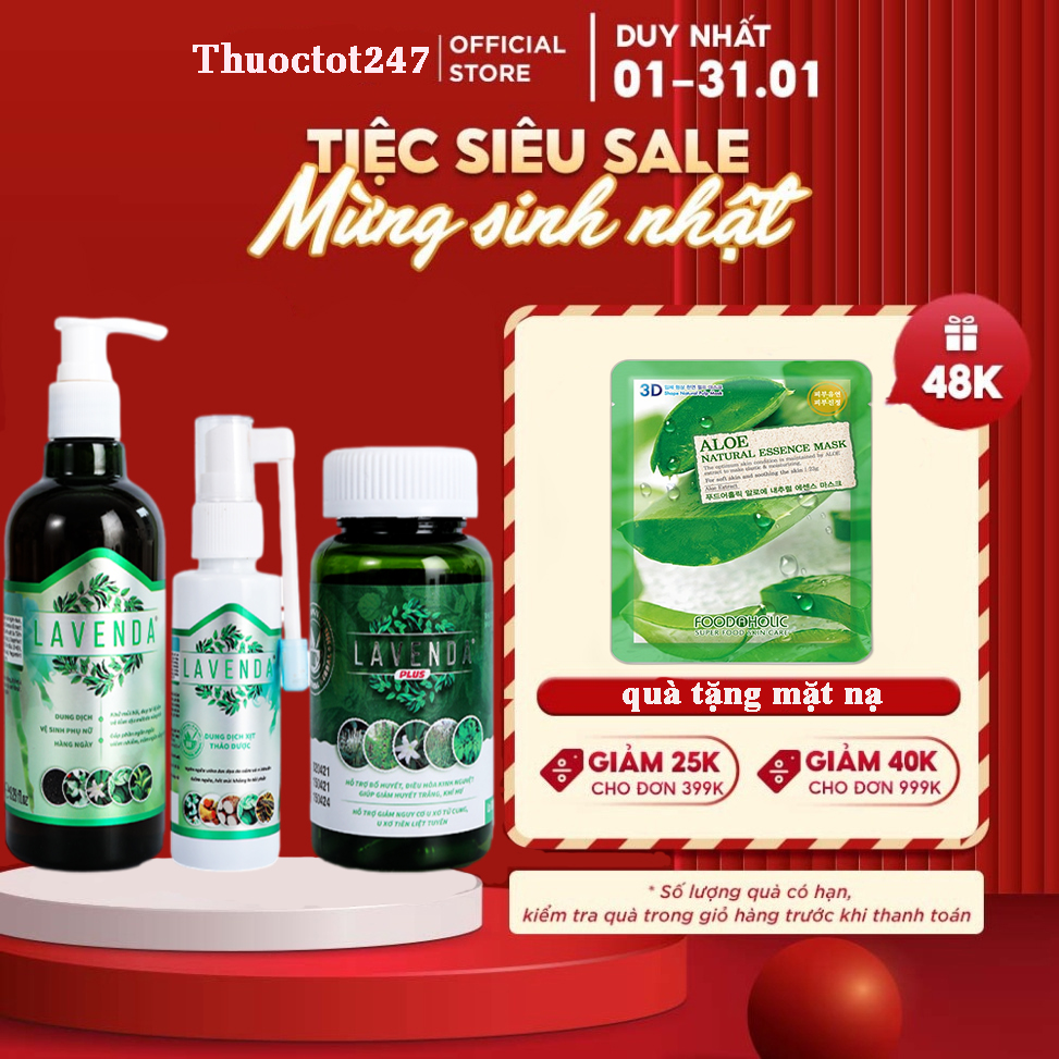 Combo bộ 3 LAVENDA xóa sổ khí hư huyết trắng nấm ngứa (1 xịt Lavenda 60ml + 1 rửa Lavenda 275ml + 1 