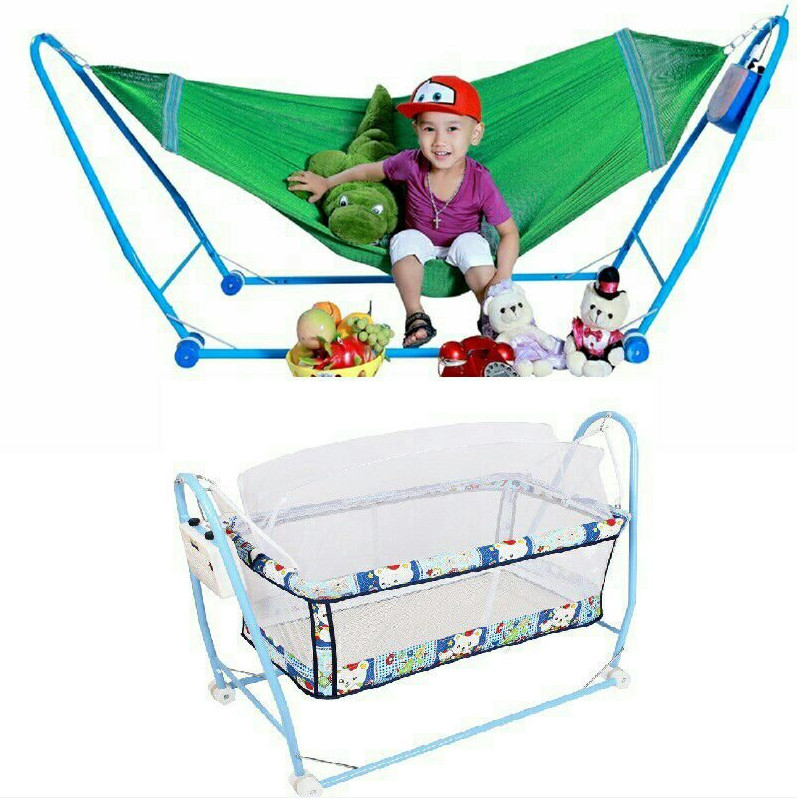 Nôi điện Võng xếp tự đưa cho bé 2 Trong 1 (Tặng màn chống muỗi)