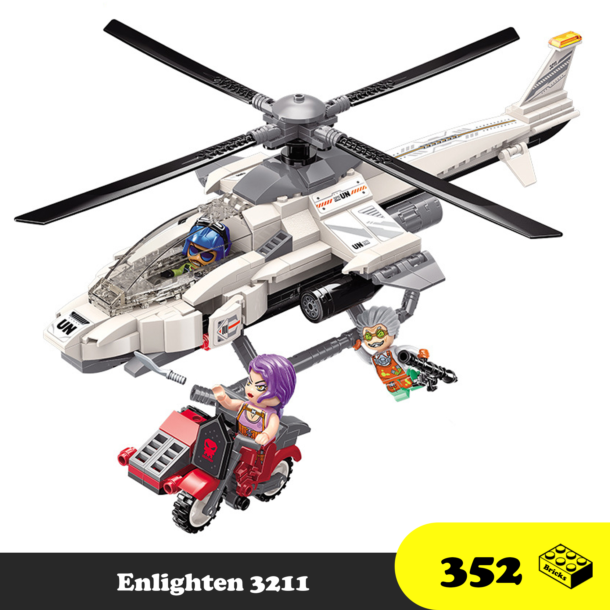 Enlighten 3211 - Đồ chơi Lego Lắp ráp máy bay trực thăng cứu viện - Enlighten Helicopter Police White