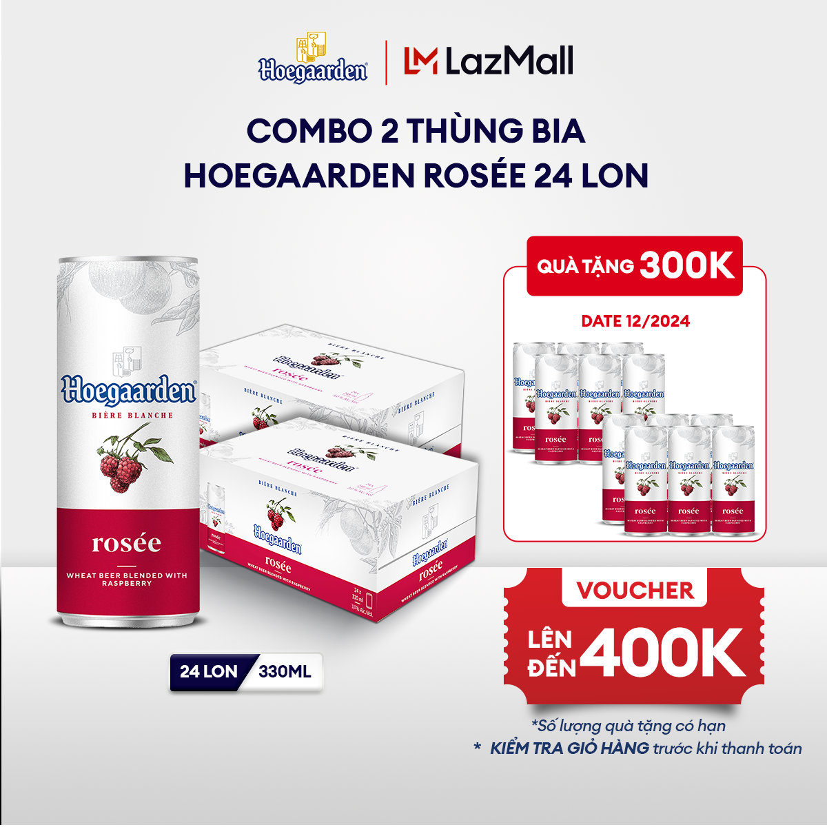 Combo 2 Thùng 24 lon bia Hoegaarden Rosee (330ml/lon) [Date 12/2024]