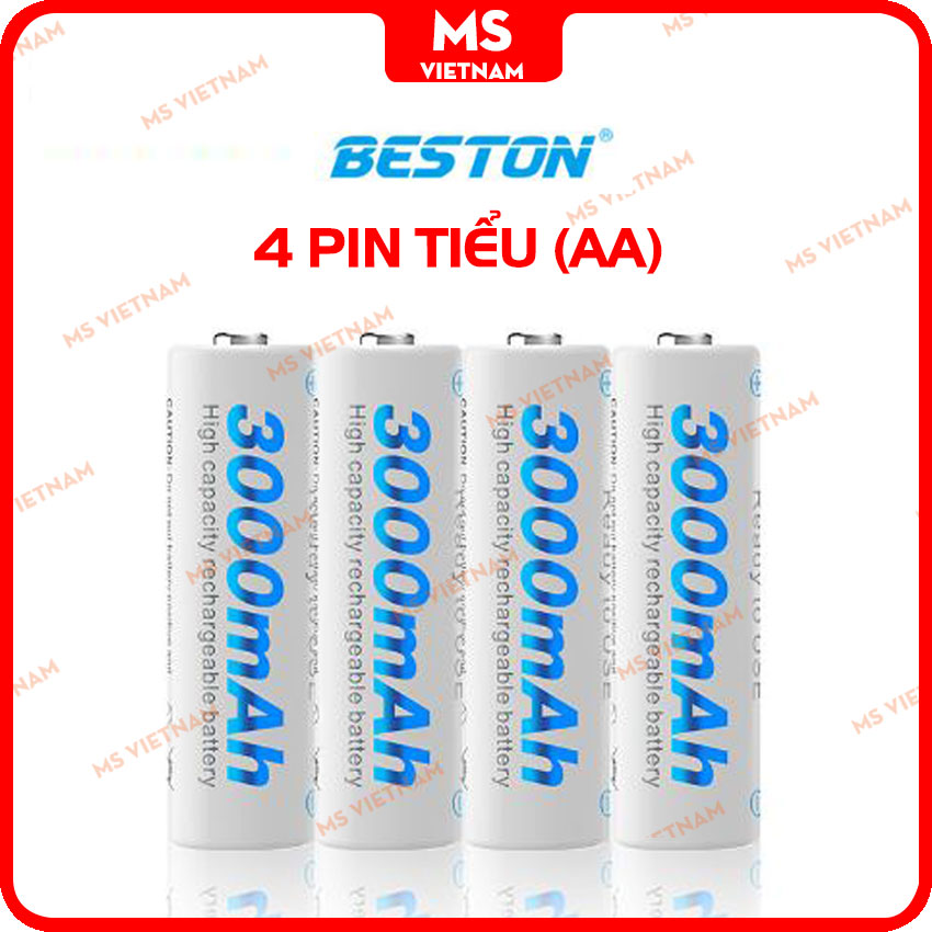 Bộ 4 Pin sạc AA 3000mAh - Dung lượng khủng Bền Bỉ, An Toàn và Thân thiện với môi trường - MS Vietnam