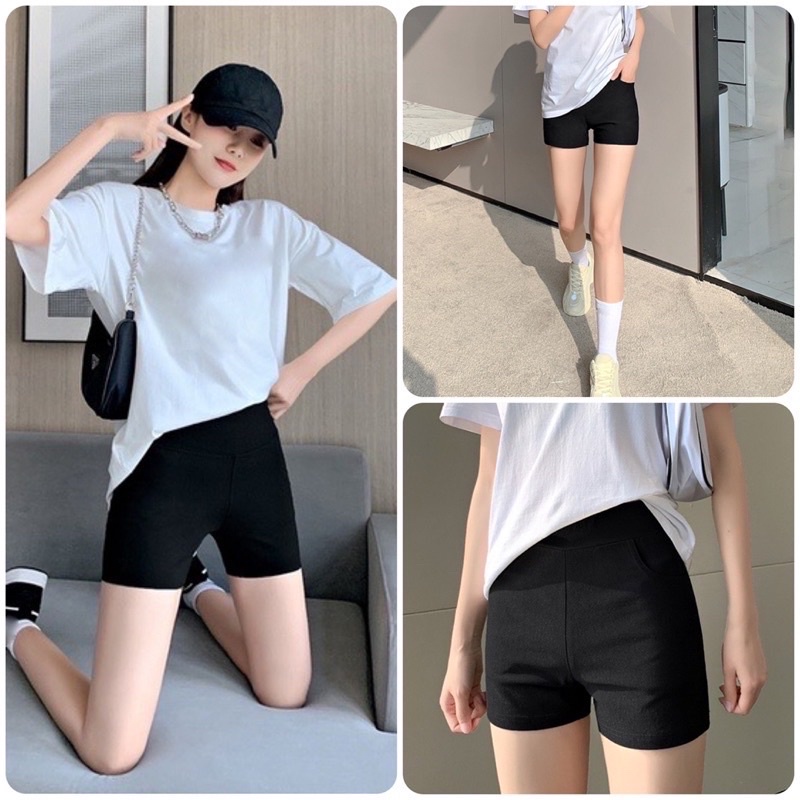 Quần legging đùi Chất cotton 4 chiều co dãn tốt, dáng ngắn, cạp rời