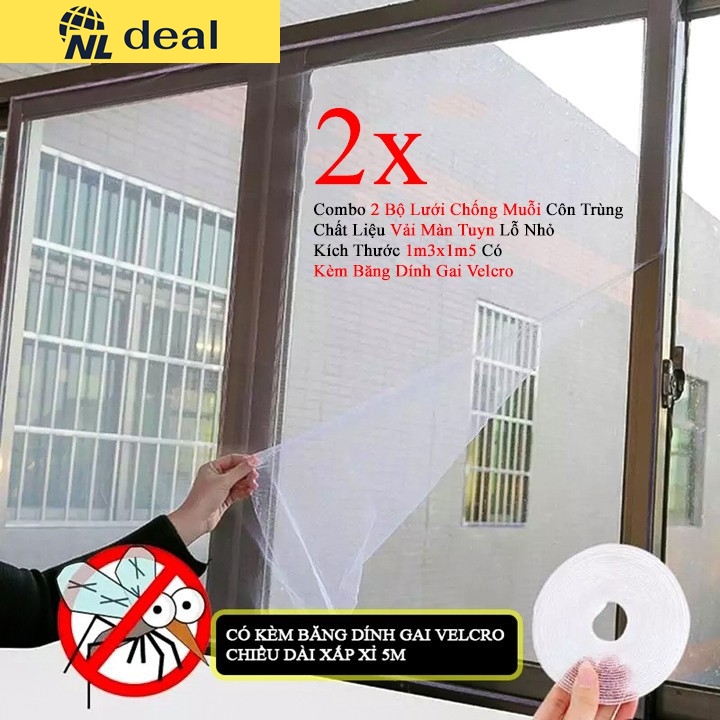 Nldeal [HCM]Combo 2 Bộ Lưới Chống Muỗi Côn Trùng Chất Liệu Vải Màn Tuyn Lỗ Nhỏ Kích Thước 1m3x1m5 Có Kèm Băng Dính Gai Velcro