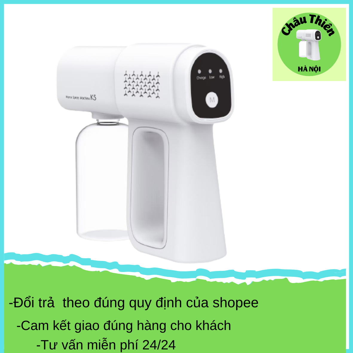 Bộ máy xịt khuẩn Nano K5, máy khử khuẩn cầm tay, máy xịt khuẩn khử mùi phun sương có đèn
