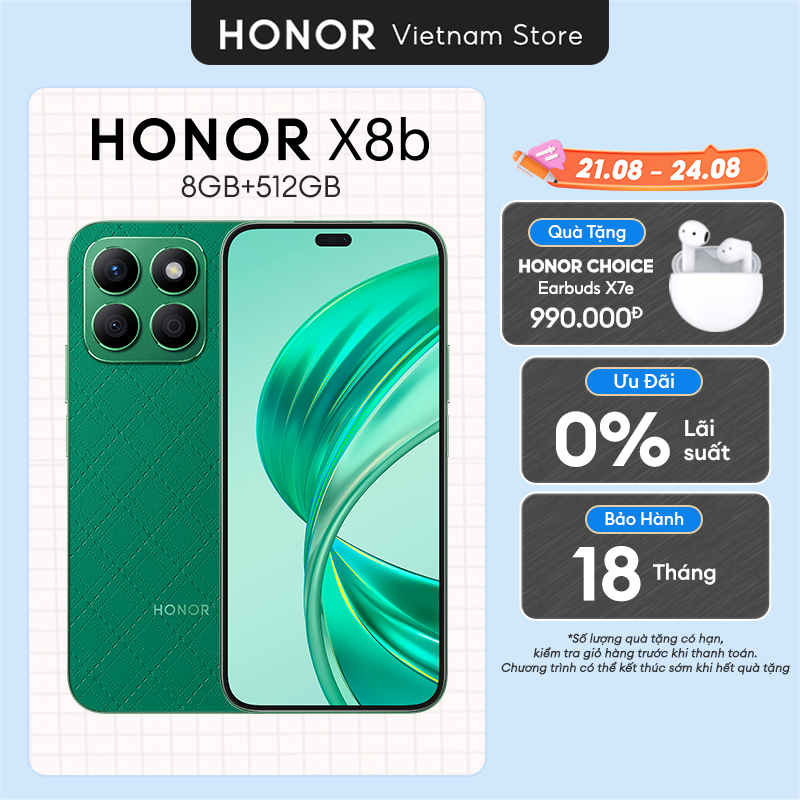  Điện thoại di động HONOR X8b 8GB + 512GB | Chip Snapdragon 680 | Camera 108MP | Pin 4500mAh | Bảo hành 18 tháng Hàng chính hãng 