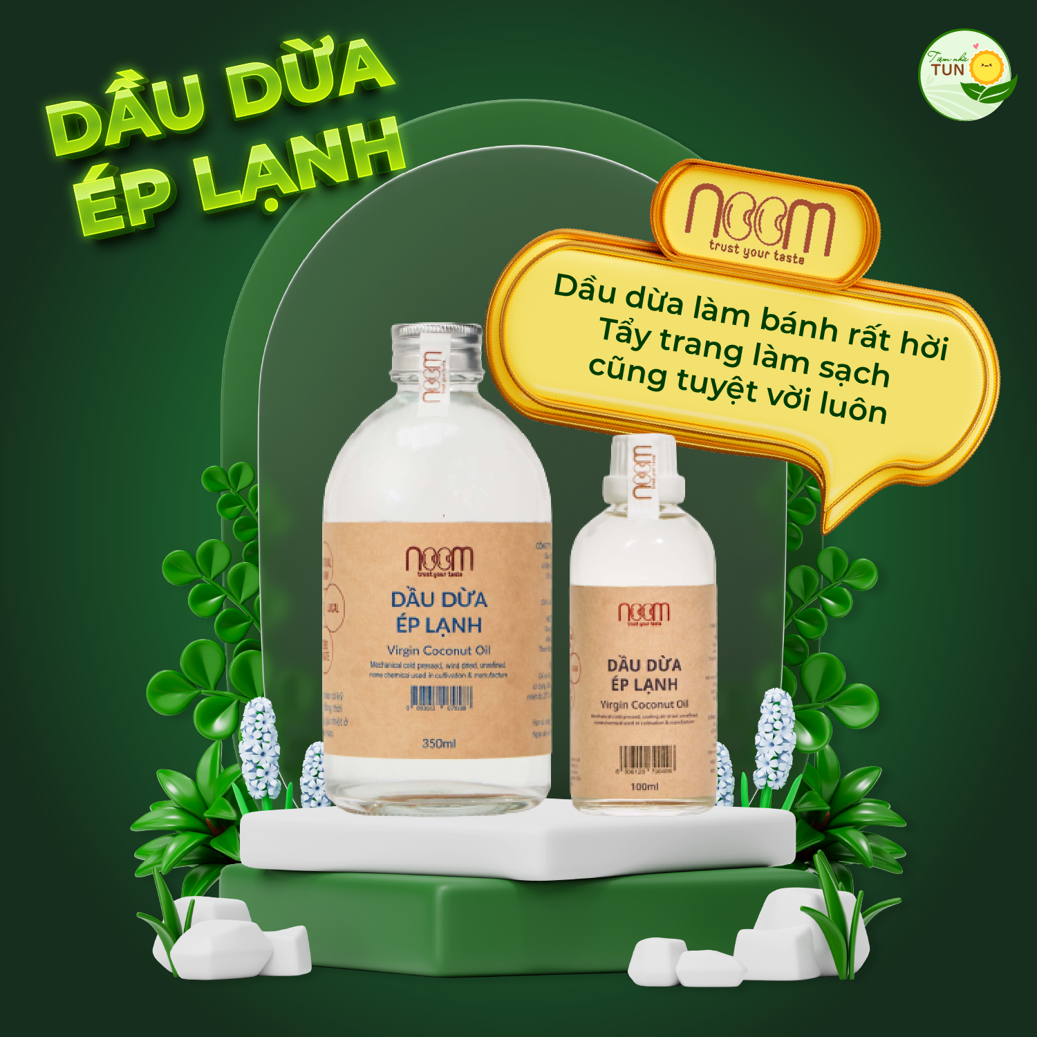 Dầu dừa ép lạnh noom 350ml tẩy trang làm sạch da, dưỡng da, dưỡng ẩm, massage toàn thân, làm sạch răng