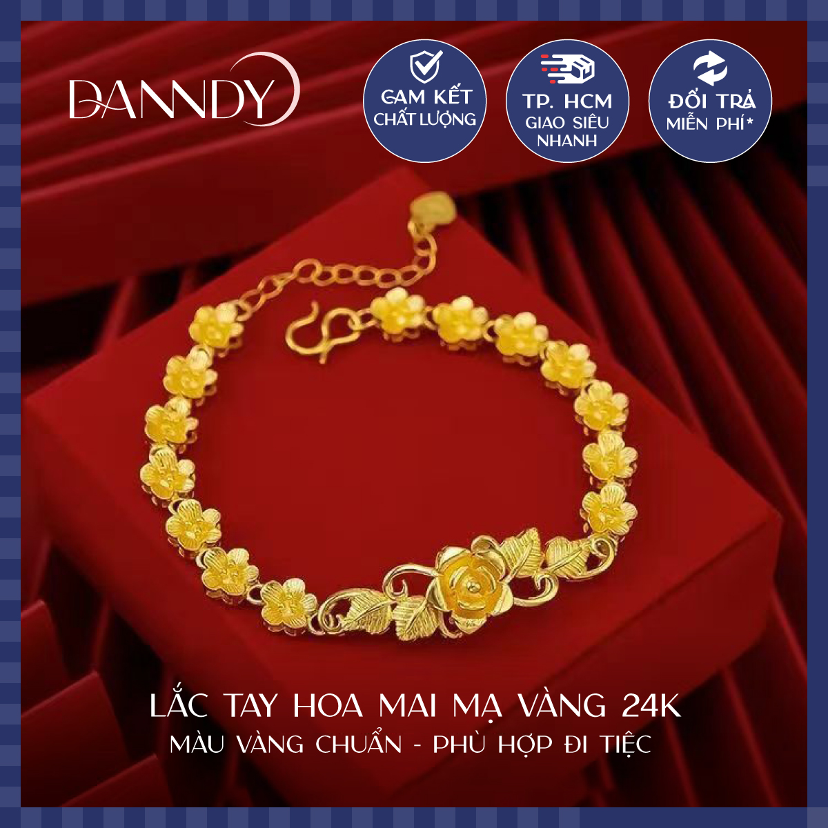  Lắc tay nữ hoa mai mạ vàng 24k màu sắc đẹp lâu xuống màu. Lắc tay nữ mạ vào sang trọng phù hợp cho di tiệc | Dandy 