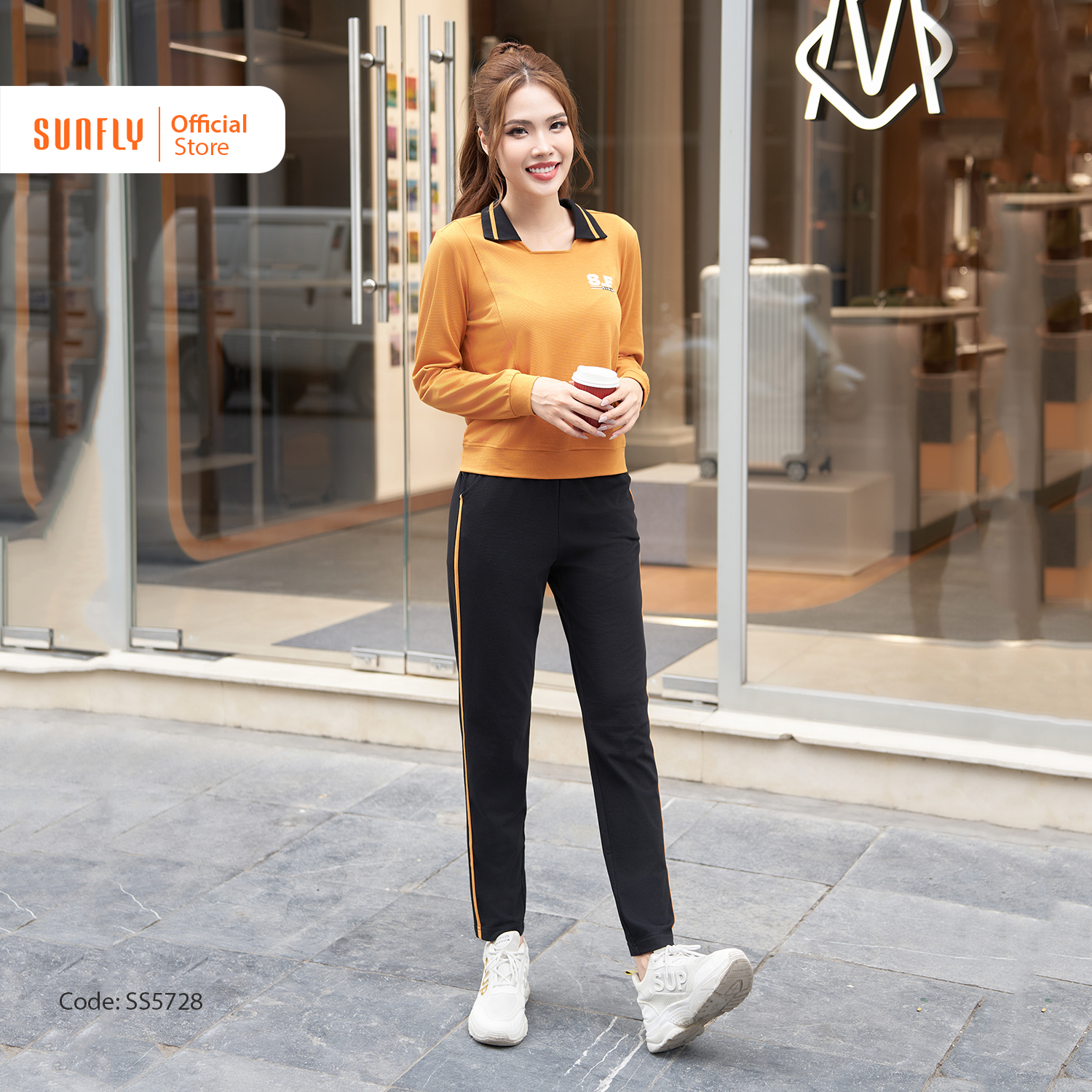 Bộ đồ nữ thể thao thun tổ ong sunfly set bộ đi chơi áo dài quần dài phong cách năng động ss5728