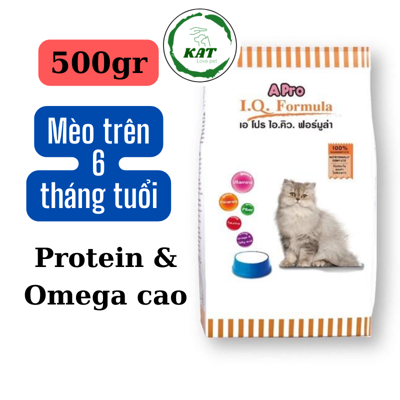 Thức ăn cho mèo, hạt cho mèo a pro iq formula cat food - gói 500gr - kat love pets