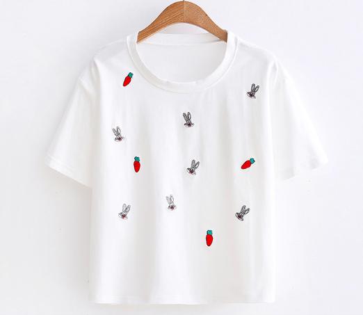 Áo thun nữ crop top thêu hình thỏ và cà rốt ltta2940 beautysales