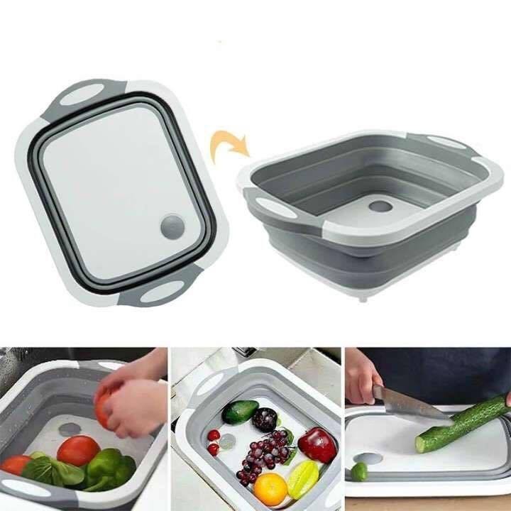 (HÀNG TỐT) THỚT KÈM CHẬU GẤP GỌN ĐA NĂNG DỤNG CỤ 3 TRONG 1 TIỆN LỢI - THỚT KIỀM RỔ, CHẬU, THAU RỬA RAU, HOA QUẢ THÔNG MINH