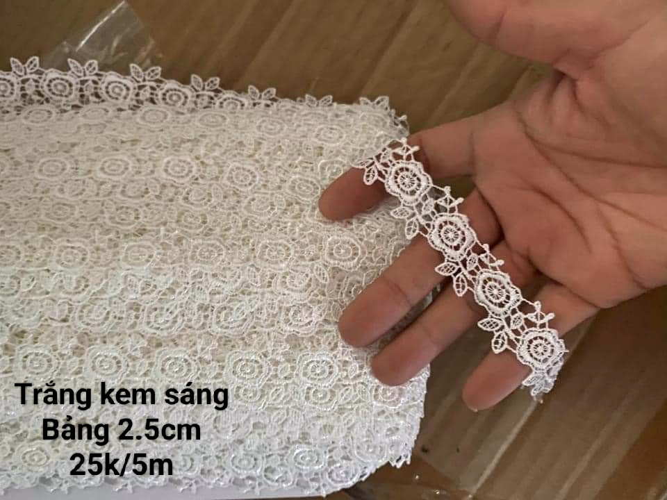 (GIÁ SỈ)Ren chỉ, ren viền, màu trắng tinh, trắng kem,đen, size 1.5cm đến 4cm (dây 5 mét)