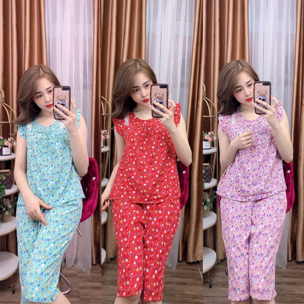 Đồ bộ lụa lửng họa tiết hoa mới nhất có size 40-75kg - lua24
