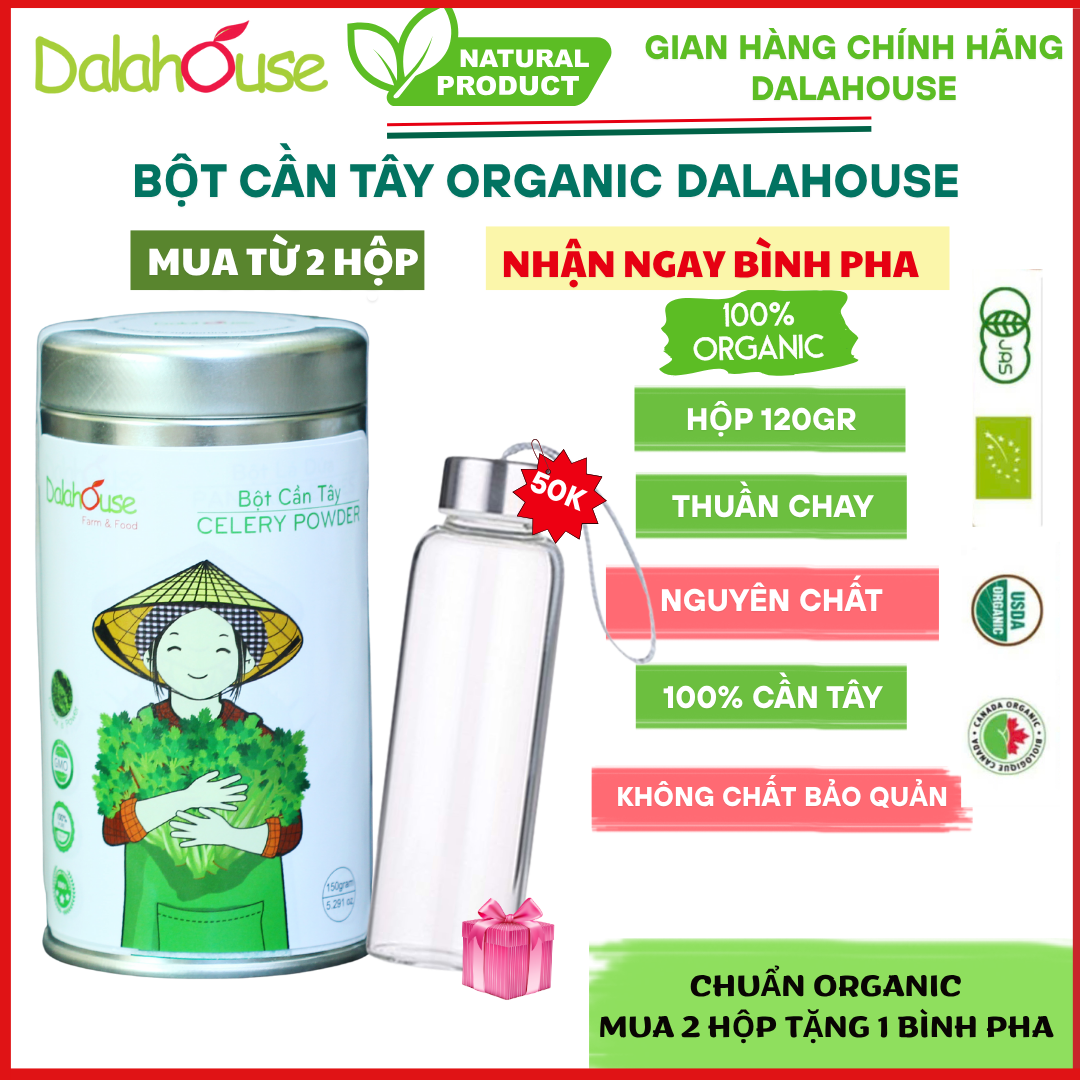  Bột CẦN TÂY Dalahouse sấy lạnh nguyên chất 100% Organic DATE MỚI NHẤT Hộp 120gr 