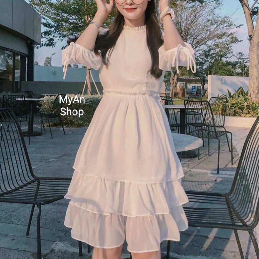 🌈 VÁY TRẮNG 3 TẦNG CỔ TRÒN TAY LỠ✅