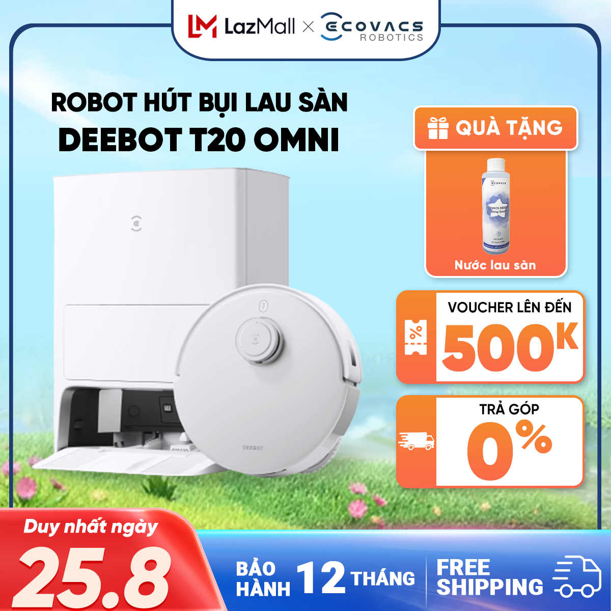 Robot hút bụi lau nhà ecovacs deebot t20 omni _ lực hút 6000pa _ bản quốc tế _ hàng chính hãng