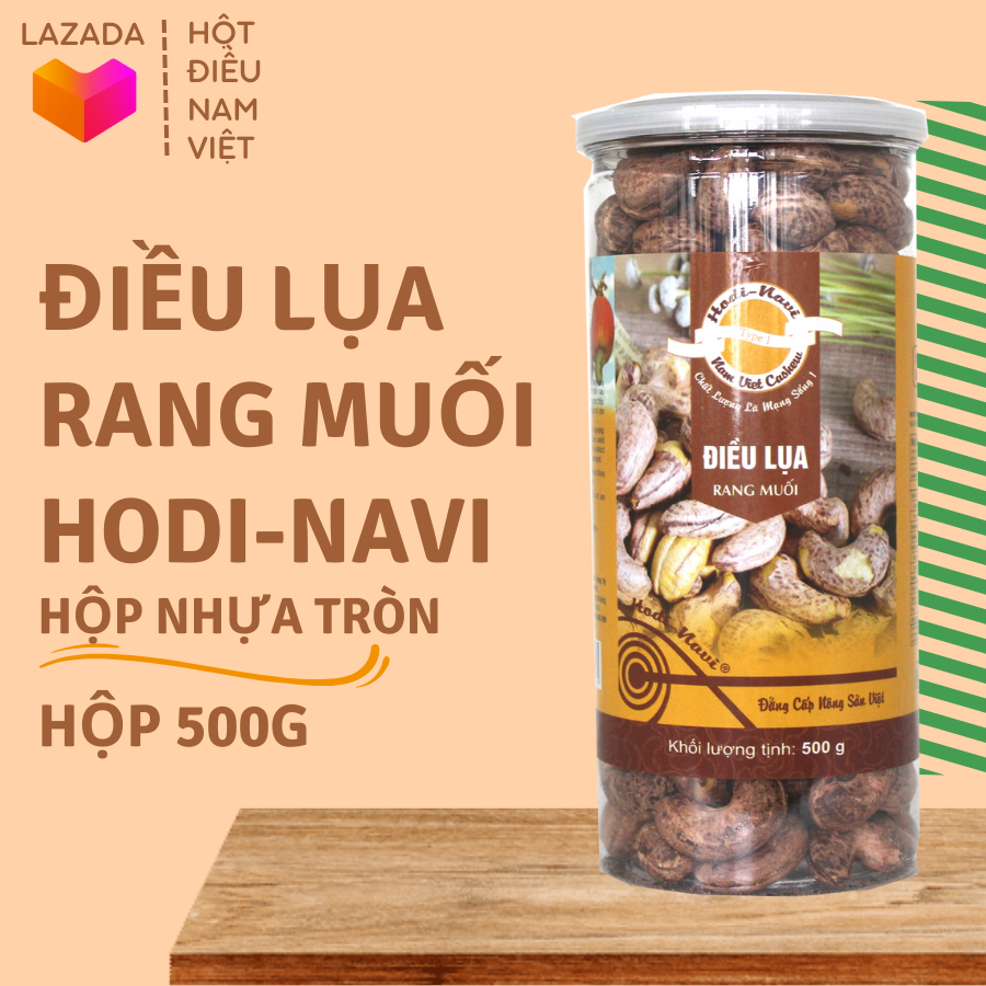 Điều lụa rang muối Hodi - Navi hộp 500g, điều nguyên vỏ, đóng gói hợp vệ sinh thích hợp làm quà tặng cho người thân