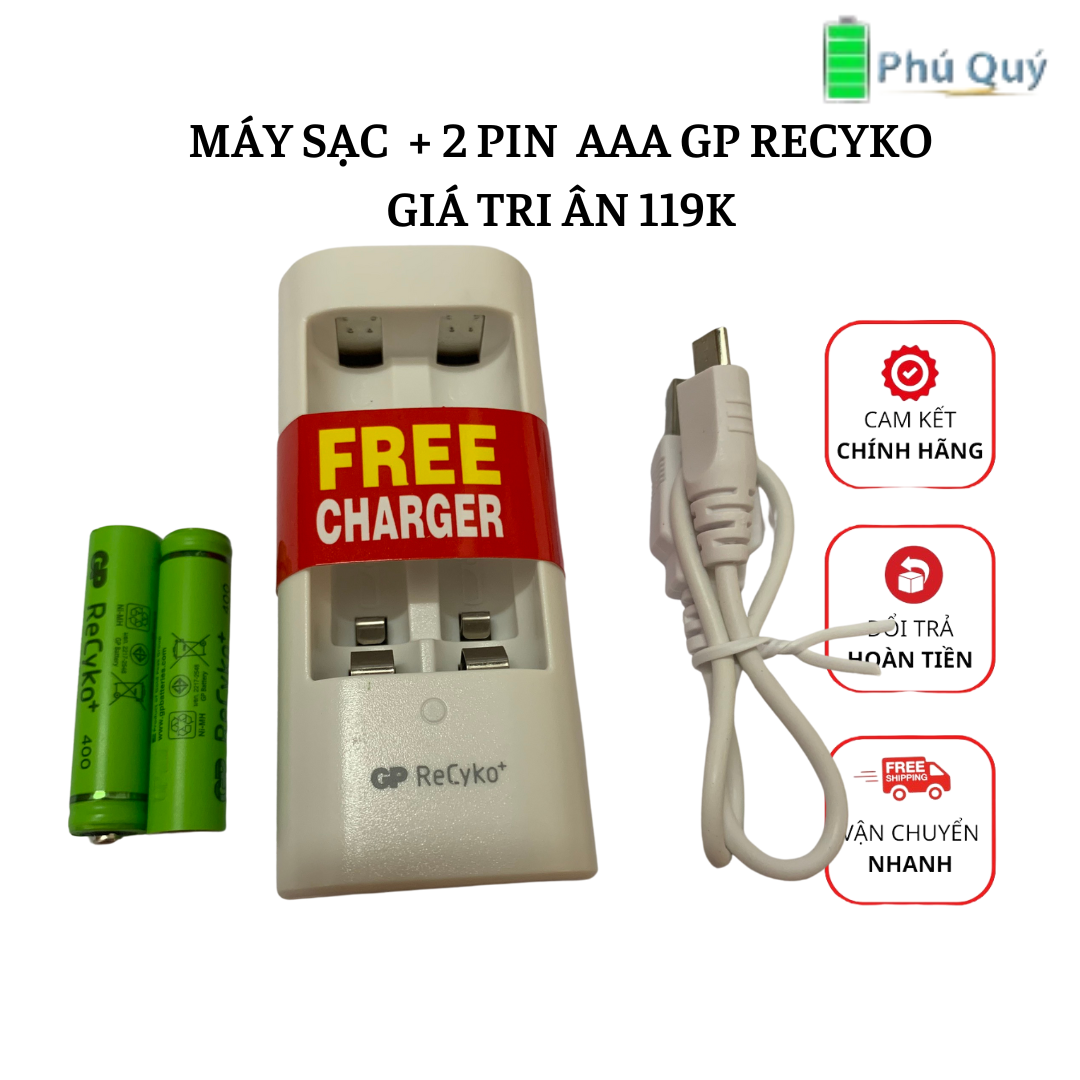Máy sạc pin gp 2 khe cắm pin kèm 2 pin aaa