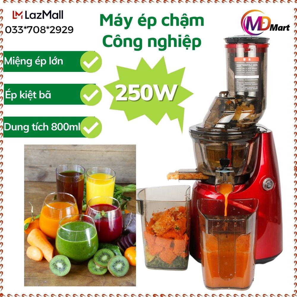 Máy ép chậm công nghiệp, máy ép trái cây, ép hoa quả chậm công suất lớn 250w mới 2023