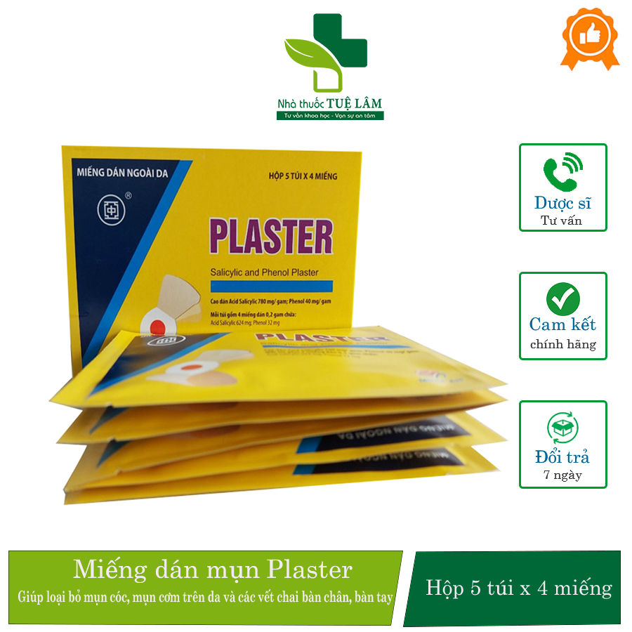 Miếng dán mụn cóc, mụn cơm Plaster hộp 5 túi x 4 miếng giúp loại bỏ mụn cóc mắt cá chân, vết chai ở bàn tay, bàn chân