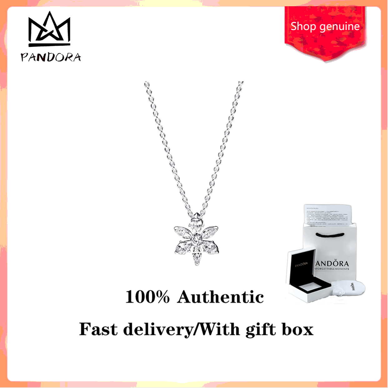 ♈100% authentic ♈ Pandorae Sparkling Herbarium Cluster Pendant Necklace S925 sterling silver Valentine's Day Gift Birthday Gift
